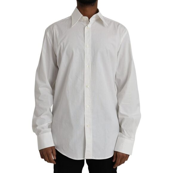 Dolce & Gabbana White Cotton Dress Slim Fit GOLD Men's Shirt